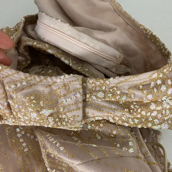 Hello Molly Look At You Bodysuit Champagne Glitter Womens Medium Lace Up Back - Picture 11 of 13